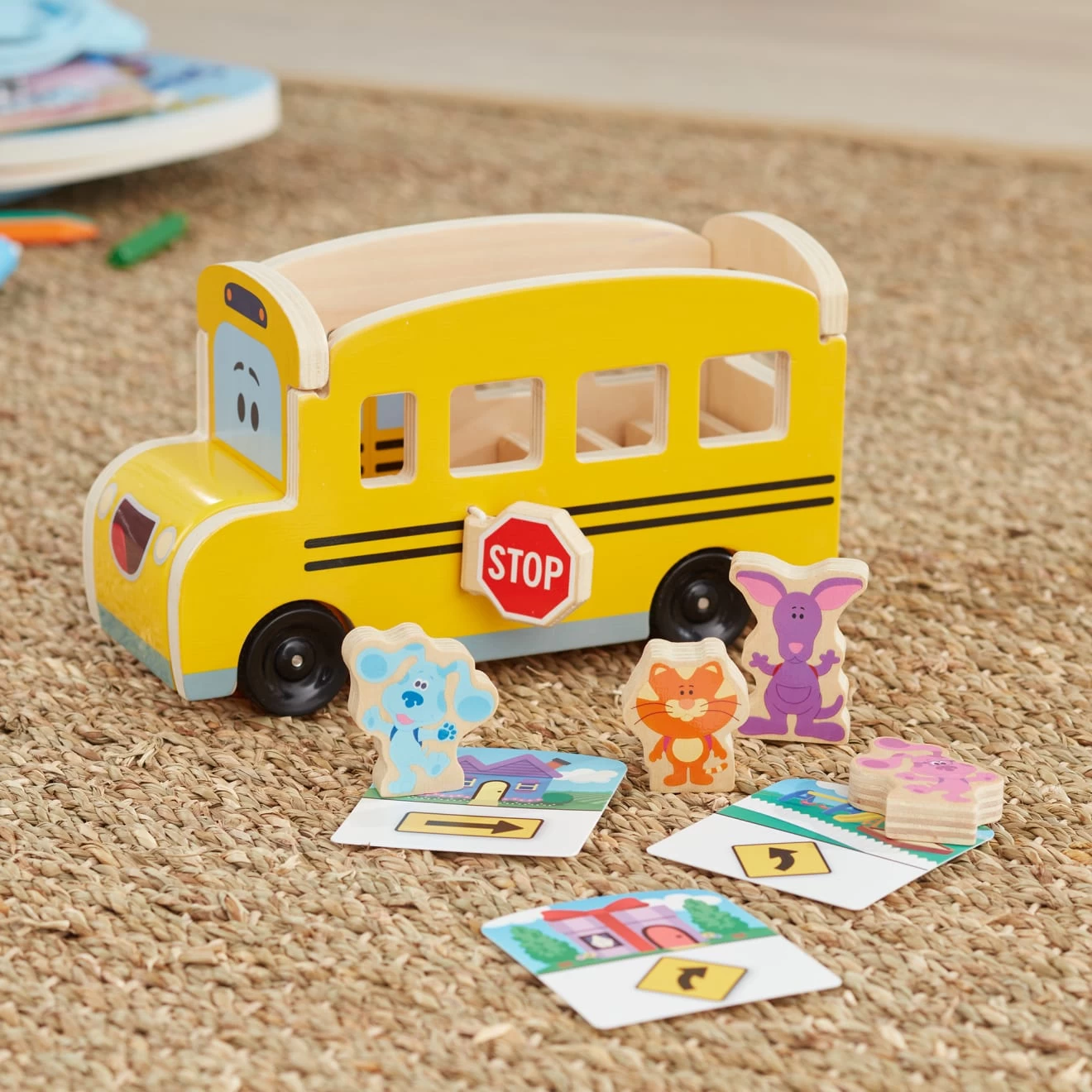Melissa & Doug Blue's Clues & You! Wooden Pull-Back School Bus - Image 8