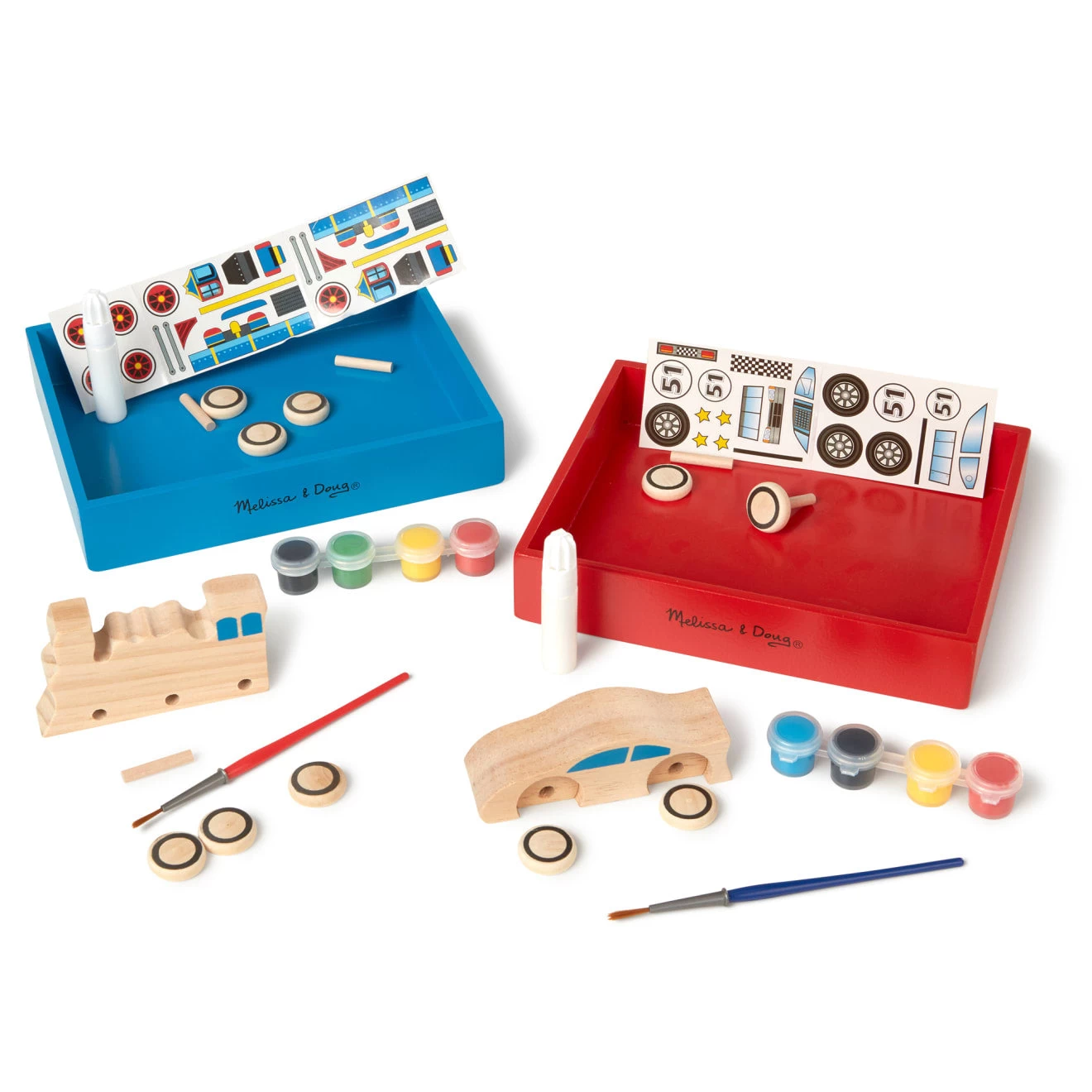 Melissa & Doug Decorate-Your-Own Wooden Train And Race Car Craft Kit - Image 3