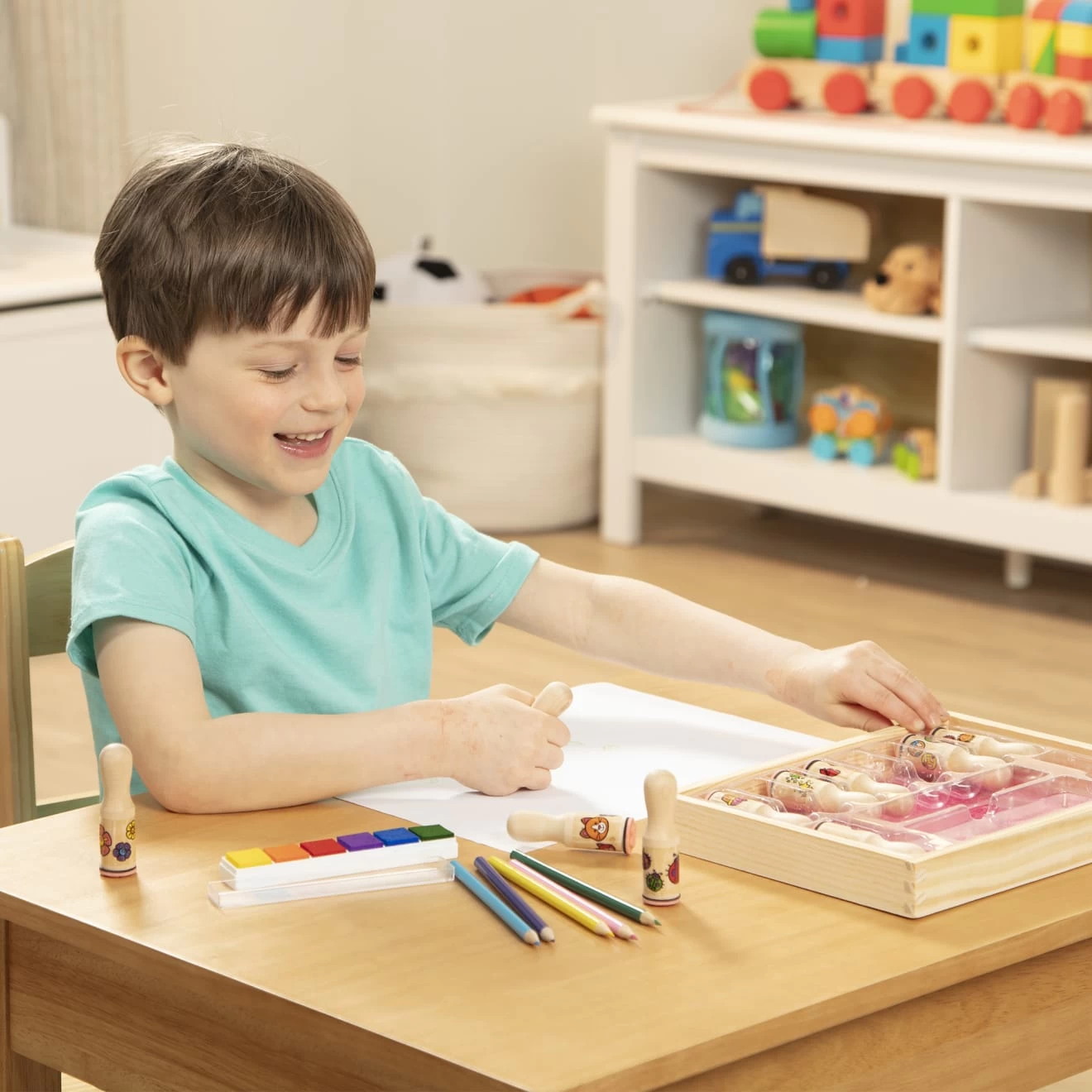 Melissa & Doug Wooden Stamp Set - Deluxe Happy Handles - Image 7