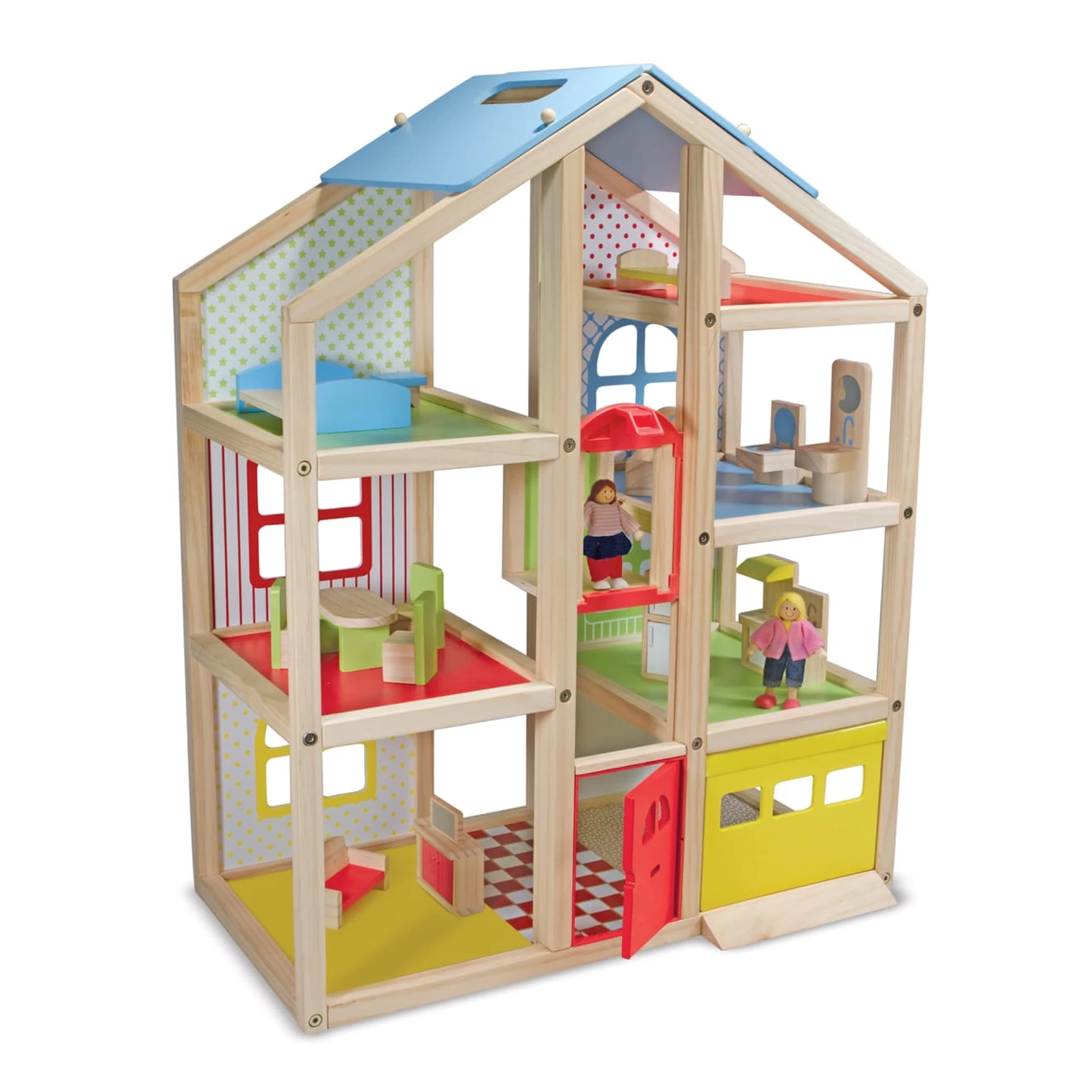 Melissa & Doug Hi-Rise Wooden Dollhouse And Furniture Set
