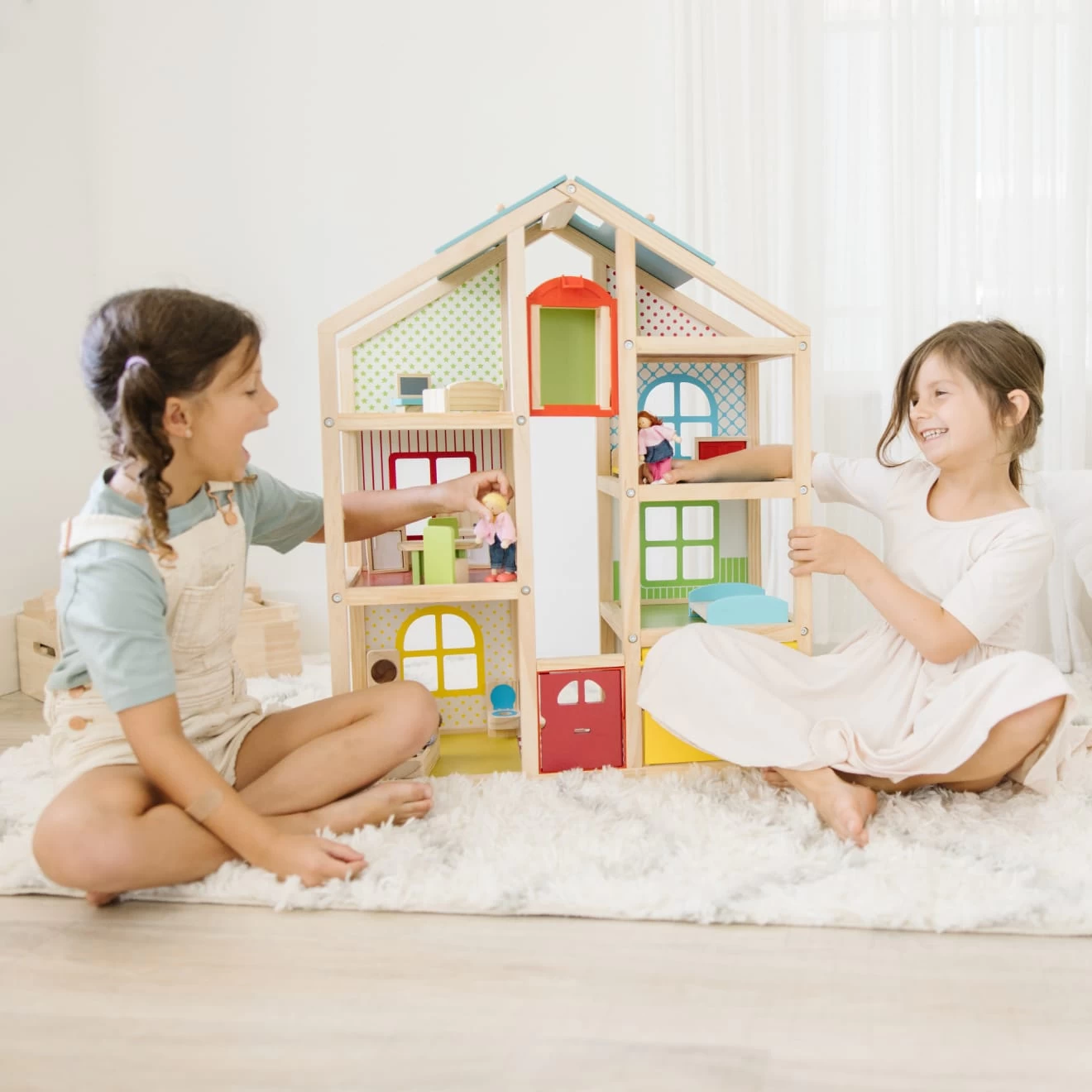 Melissa & Doug Hi-Rise Wooden Dollhouse And Furniture Set - Image 2