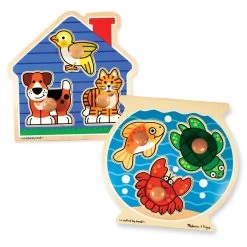 Melissa & Doug Jumbo Knob Puzzle Bundle - Fish And Pets