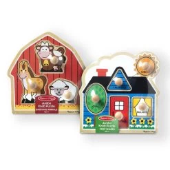 Melissa & Doug Jumbo Knob Wooden Puzzles Bundle - Shapes And Barn