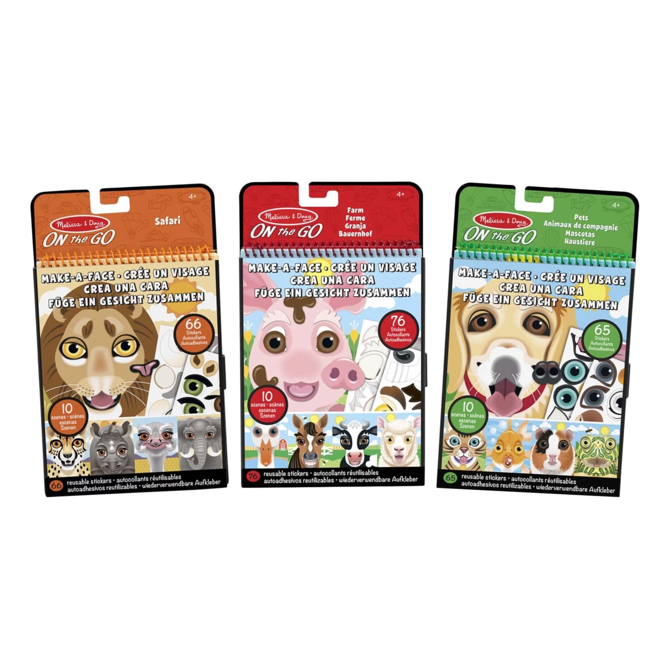 Melissa & Doug Make-A-Face Reusable Sticker Pad Bundle 3-Pack: Safari, Farm And Pet Sticker Activity Pads