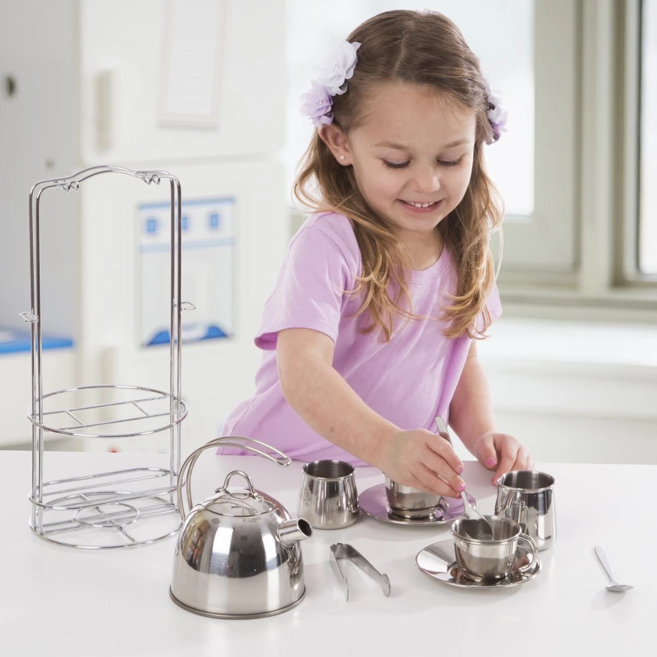 Melissa & Doug Stainless Steel Tea Set And Storage Stand - Image 2