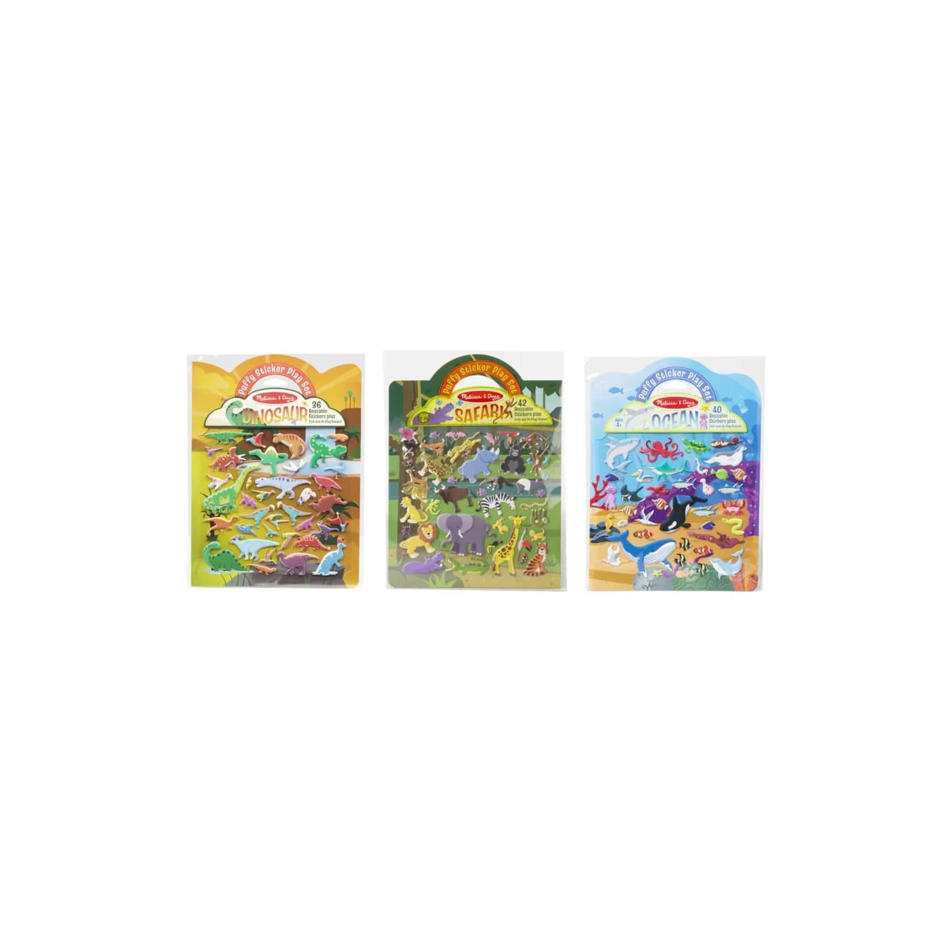 Melissa & Doug Puffy Sticker Bundle Play Set 3-Pack: Safari, Dinosaur, Ocean Reusable Sticker Activity Pads