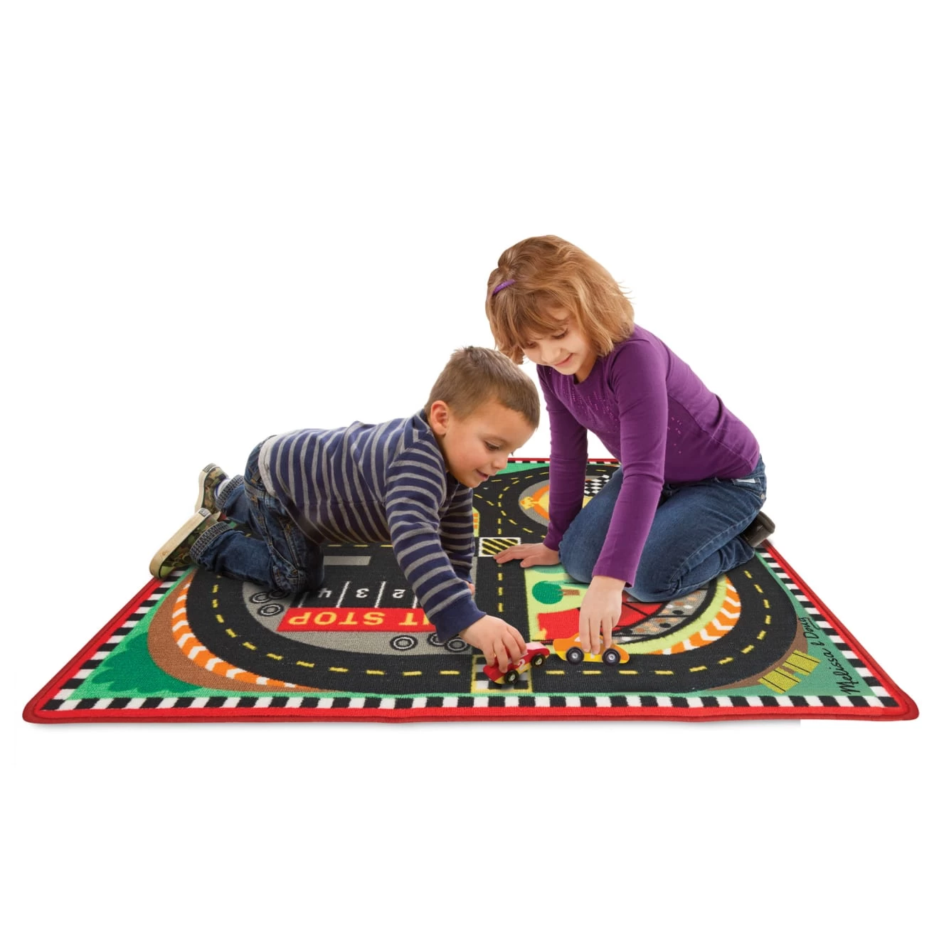 Melissa & Doug Round The Speedway Race Track Rug & Car Set - Image 8