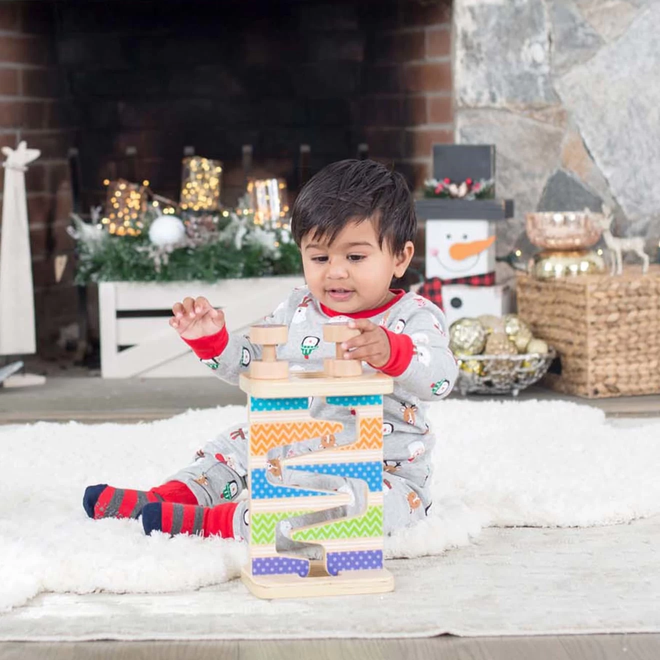 Melissa & Doug First Play Wooden Safari Zig-Zag Tower With 4 Rolling Pieces - Image 7