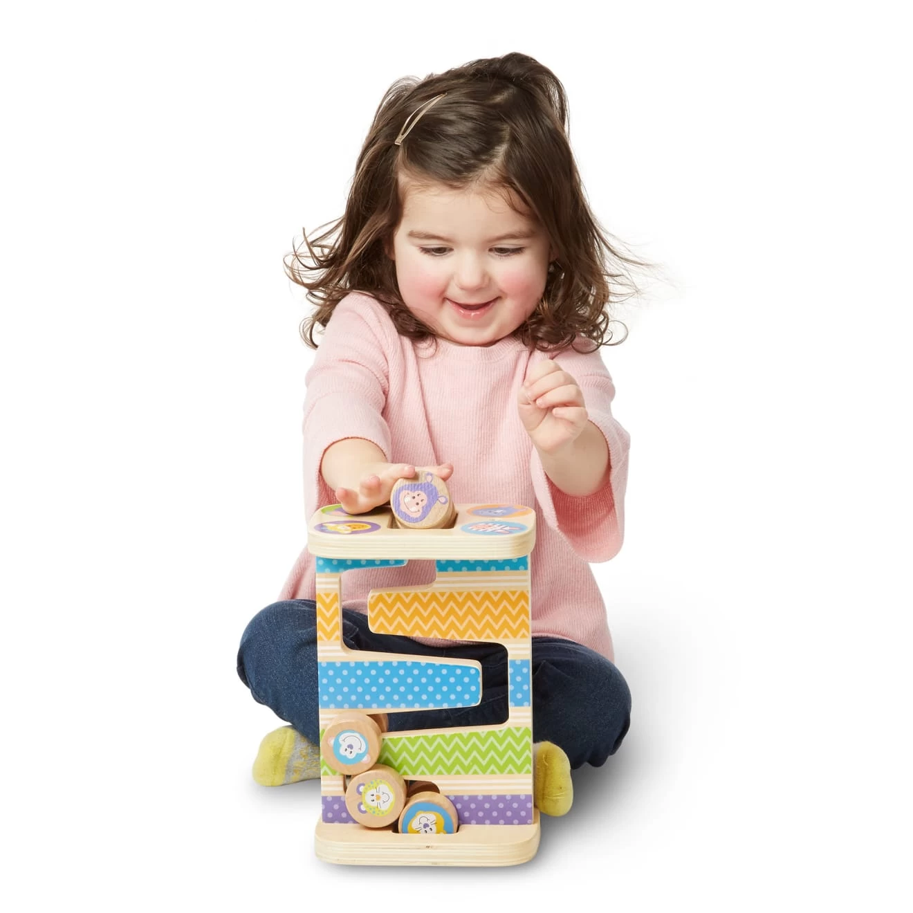 Melissa & Doug First Play Wooden Safari Zig-Zag Tower With 4 Rolling Pieces - Image 8
