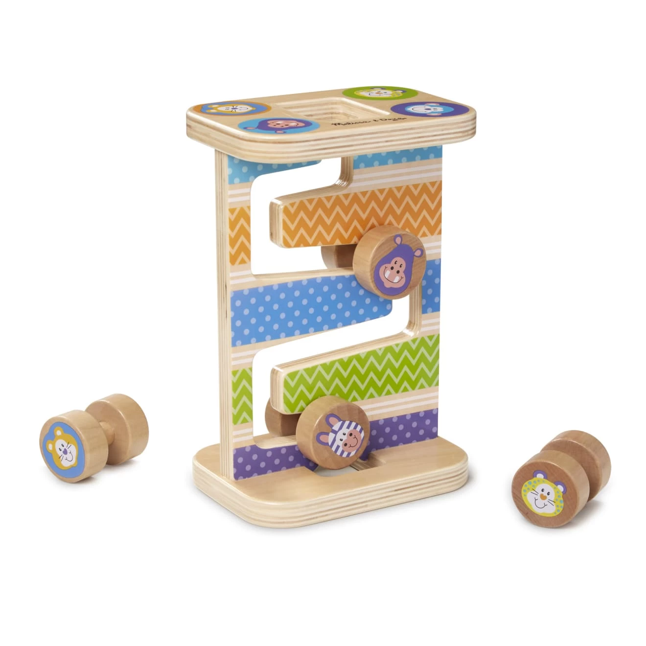 Melissa & Doug First Play Wooden Safari Zig-Zag Tower With 4 Rolling Pieces - Image 9