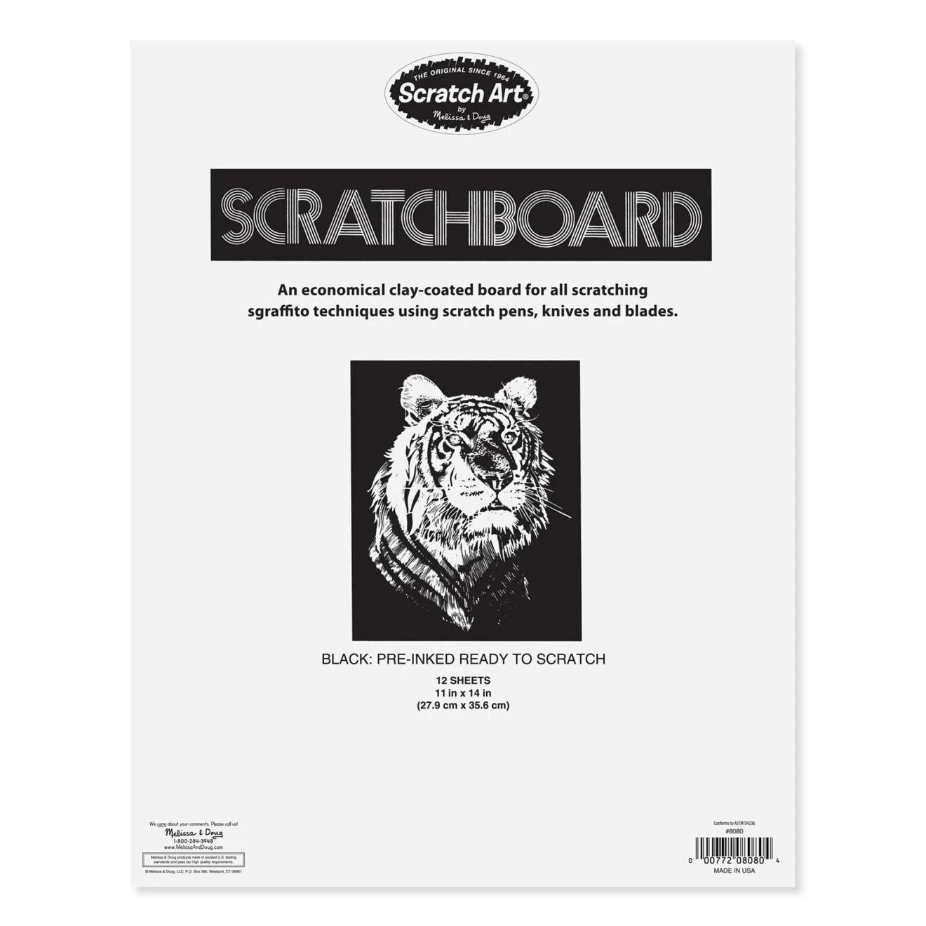 Melissa & Doug Scratch Art Black Coated 12 Pt. Scratchboards (12 Boards)