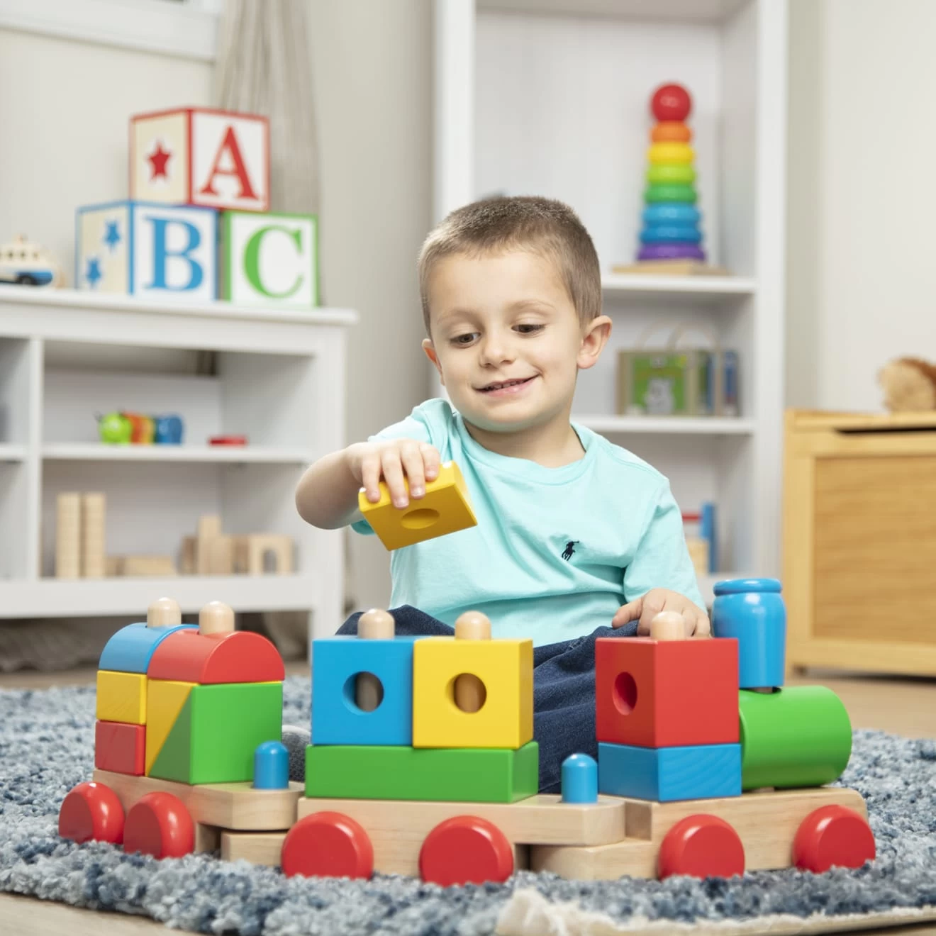Melissa & Doug Jumbo Wooden Stacking Train – Classic - Image 5