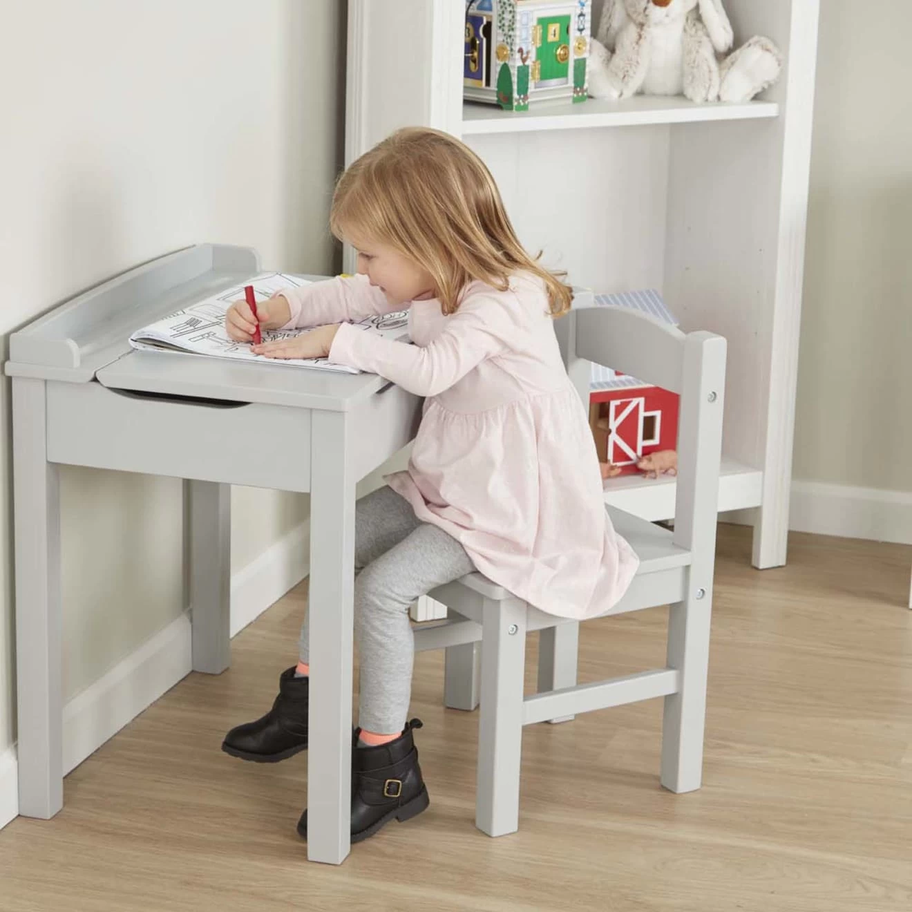 Melissa & Doug Child's Lift-Top Desk & Chair - Gray - Image 2