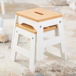 Melissa & Doug Wooden Stools - Set Of 2 (White/Natural)