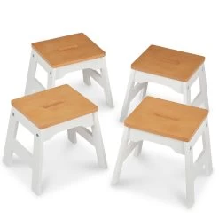 Melissa & Doug Wooden Stools - Set Of 4 (White/Natural)