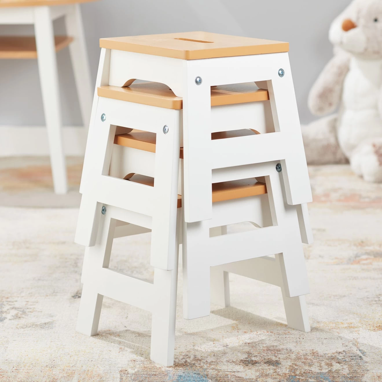 Melissa & Doug Wooden Stools - Set Of 4 (White/Natural) - Image 2
