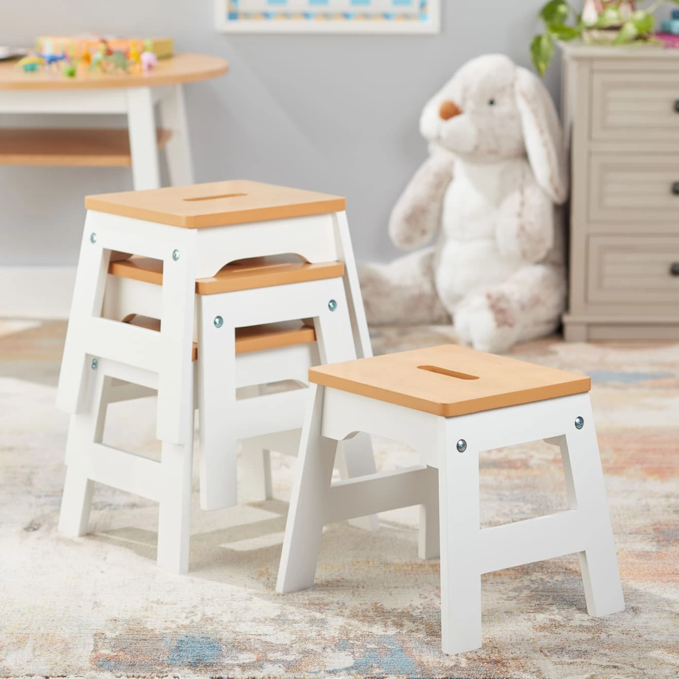 Melissa & Doug Wooden Stools - Set Of 4 (White/Natural) - Image 3